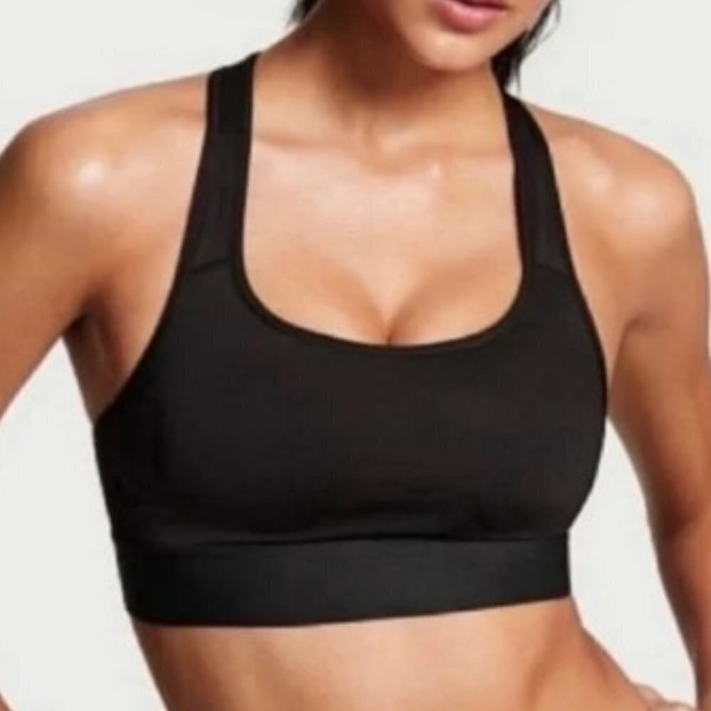 VICTORIA Sport The Player Sports Bra Black and Grey Scoop Neck Racerback Sm
